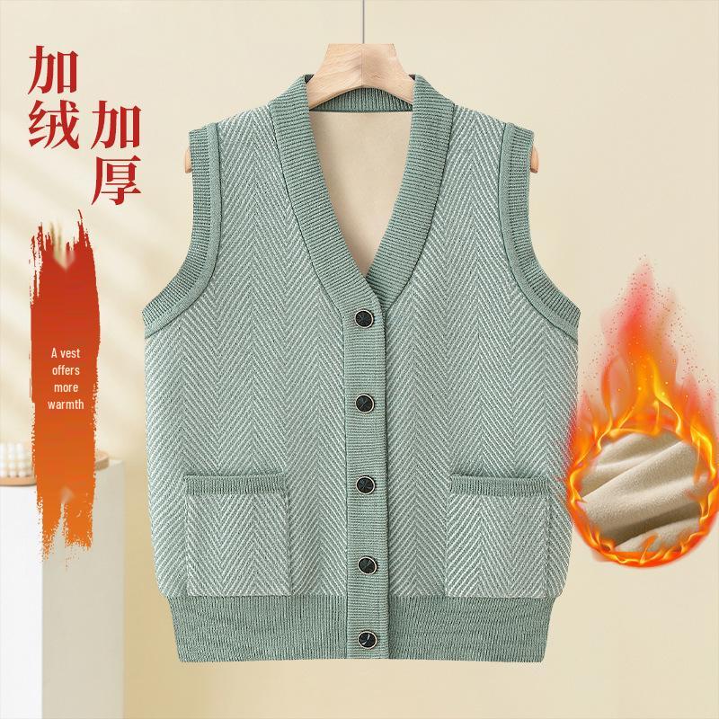Grandma's Plus Velvet Knit Vest: Cozy Shawl for Middle-Aged and Elderly Women in Spring, Autumn, and Winter