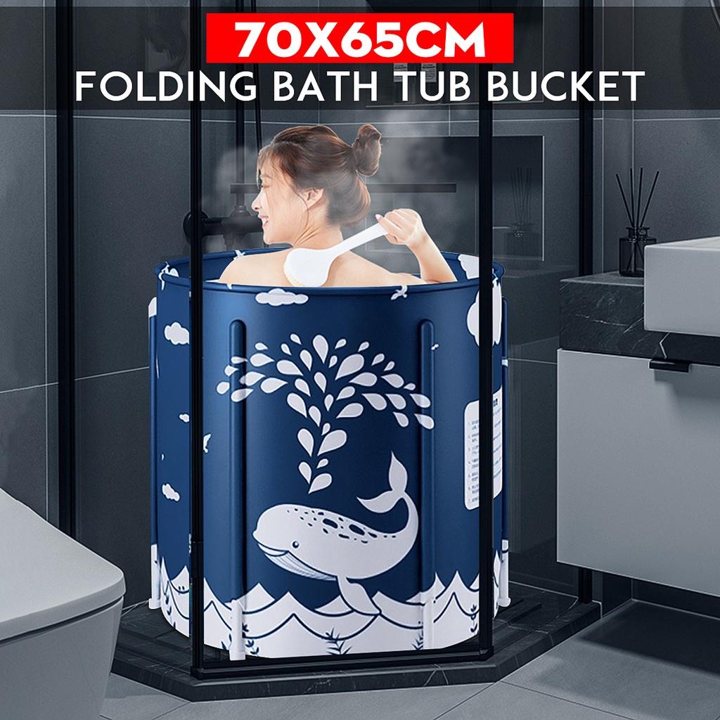 Folding Bath Bucket Adult Tub Baby Swimming Pool Insulation Family Bathroom SPA Sauna Dark blue Large Portable Foldable Bathtub