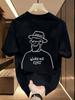 Handdrawn Line Art Print Of Workingclass Elderly Unisexs 100 Cotton Tshirt Casual Shortsleeved Street Style Top