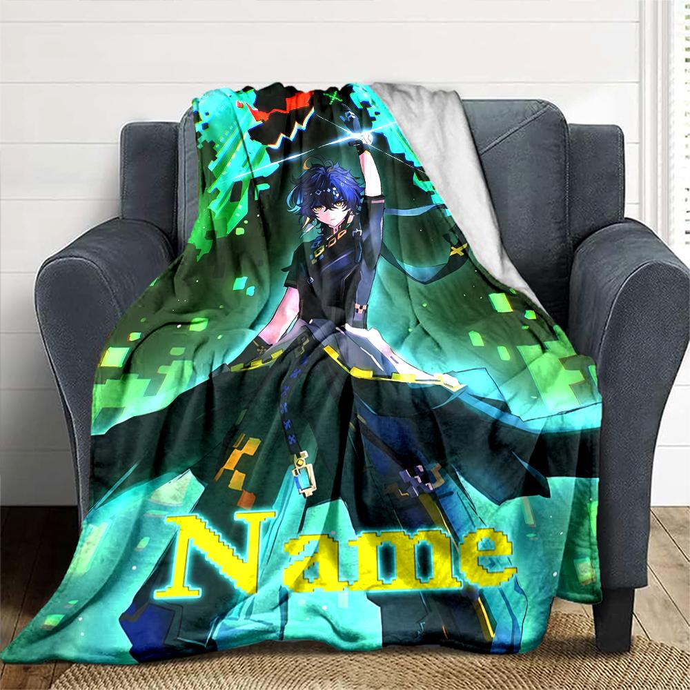Customiz Name Personality Genshin Impact characters  Blanket Soft &Warm Sofa Office Bed Travel Lunch Break Blanket, Gift Suitable All Seasons