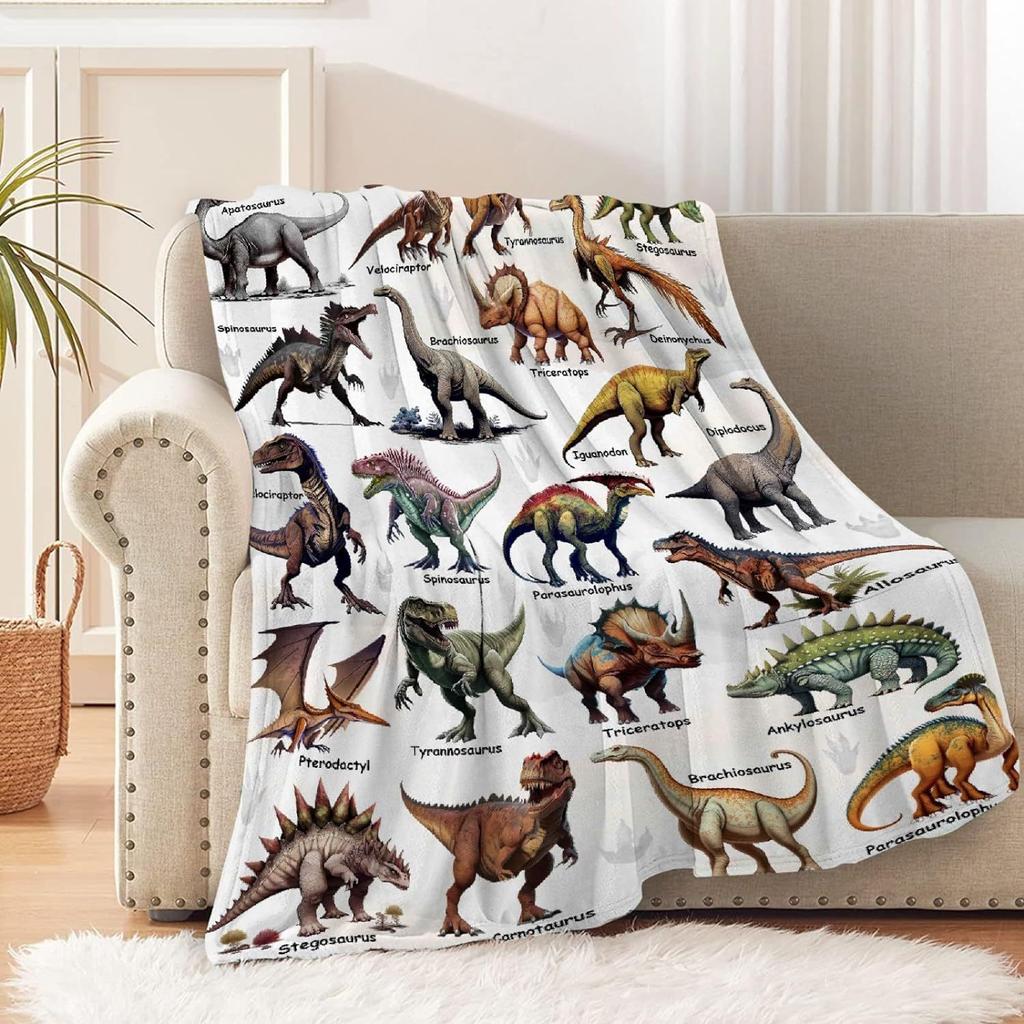 Cartoon Dinosaur Letters Printed Blanket for Sofa Travel Camping Living Room Office Conditioning Blanket for All Seasons Gifts