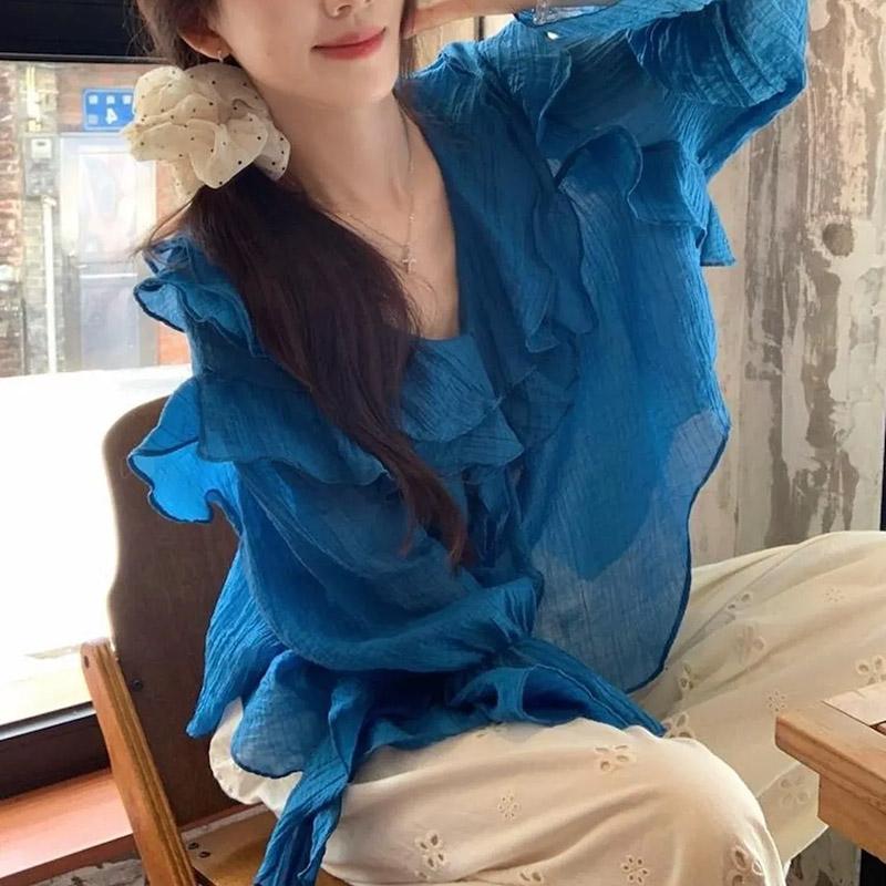 Shirt for Women Summer Oversize Cotton Loose Blouse V Neck Casual Long Sleeve Pullover Soft Loose Shirt Top