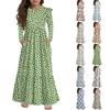 Girls' Tiered Ruffle Dress - Long Sleeve Printed Maxi With Pockets