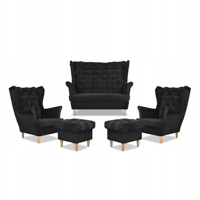 Carol Lounge Set Sofa Armchairs Pouffes Stripes Family Furniture Black
