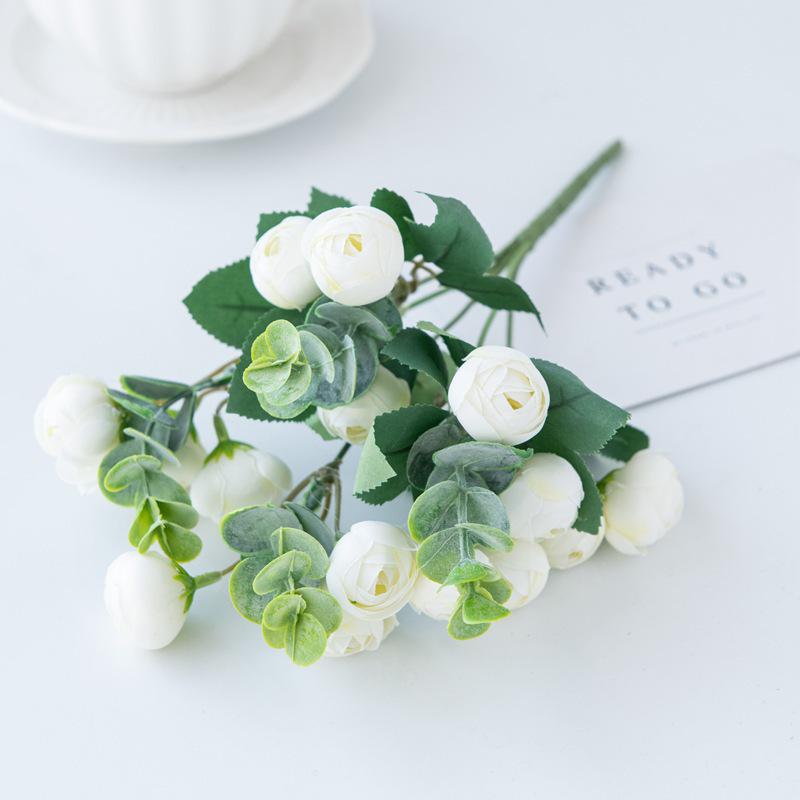 

Изысканный букет из эвкалиптовых роз и бутонов камелии - Искусственные цветы для домашнего и свадебного декора белый