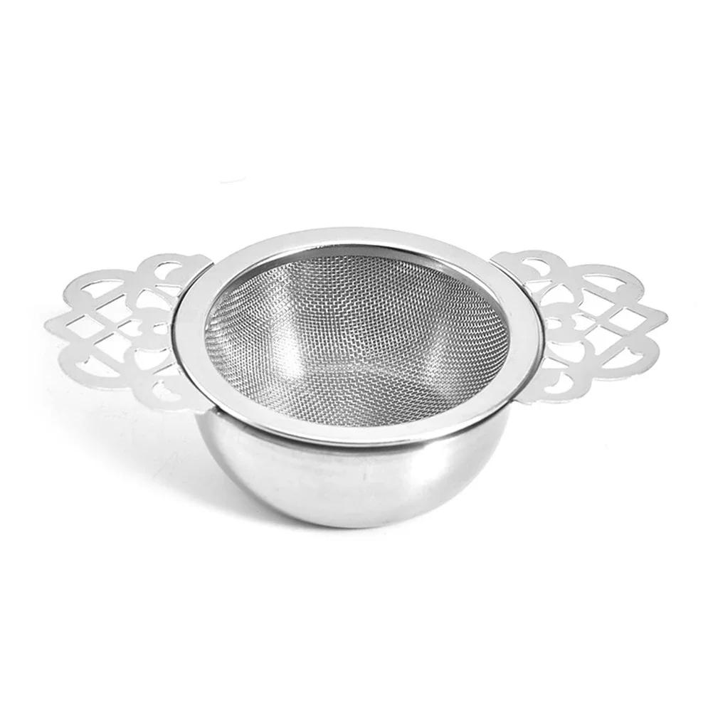 Double Ear With Drip Bowl Stainless Steel Loose Leaf Spice Infuser Filter Tea Strainer With Double Wing Handles