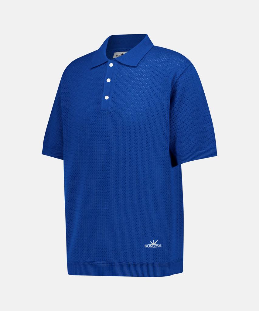 Sun Love Crochet Knit Polo Blue