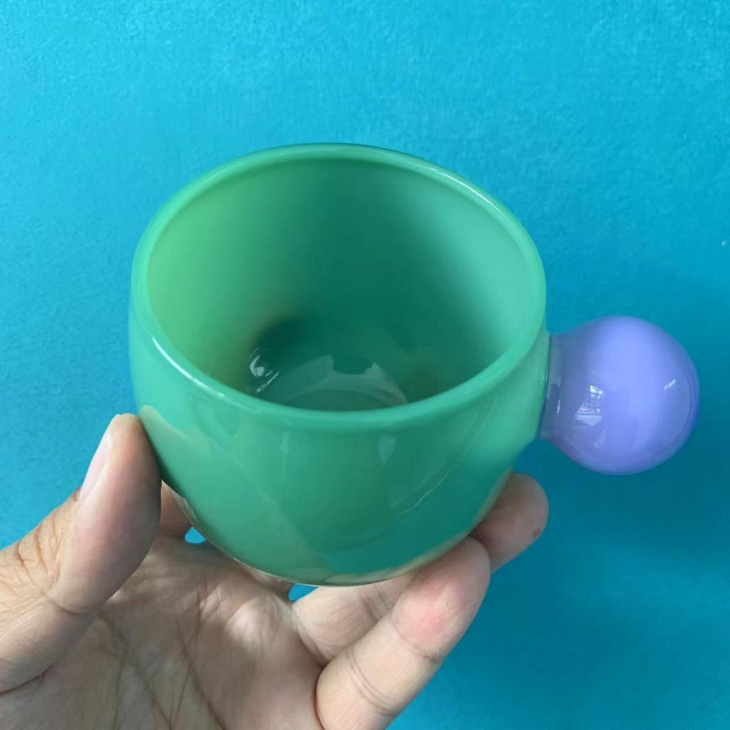 Cute Colorful Glass Cup with Ball Handle Milk Coffee Juice Round Glass Mug Heat Resistant Borosilicate Glass Hot Water Glass