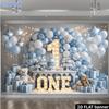 2D Flat Banner 1 Blue and White Star Balloon As the Birthday Backdrop for the First Anniversary Celebration