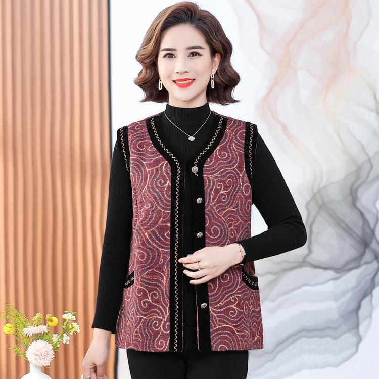 Middle-aged and Old-aged Vest Coat Woman Autumn Dress Grandma Waistcoat Old Lady Wearing Vest Mother Autumn and Winter Tang Suit Vest
