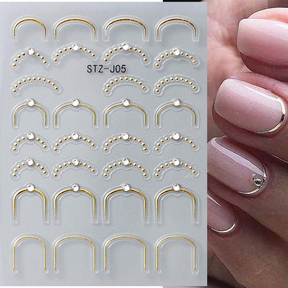 Strass 3D Linee Ondulate Argentate Adesivi per Unghie Decalcomanie Striscia Pizzo Perla Decorazioni per Nail Art Autoadesivi Gel Slider Manicure