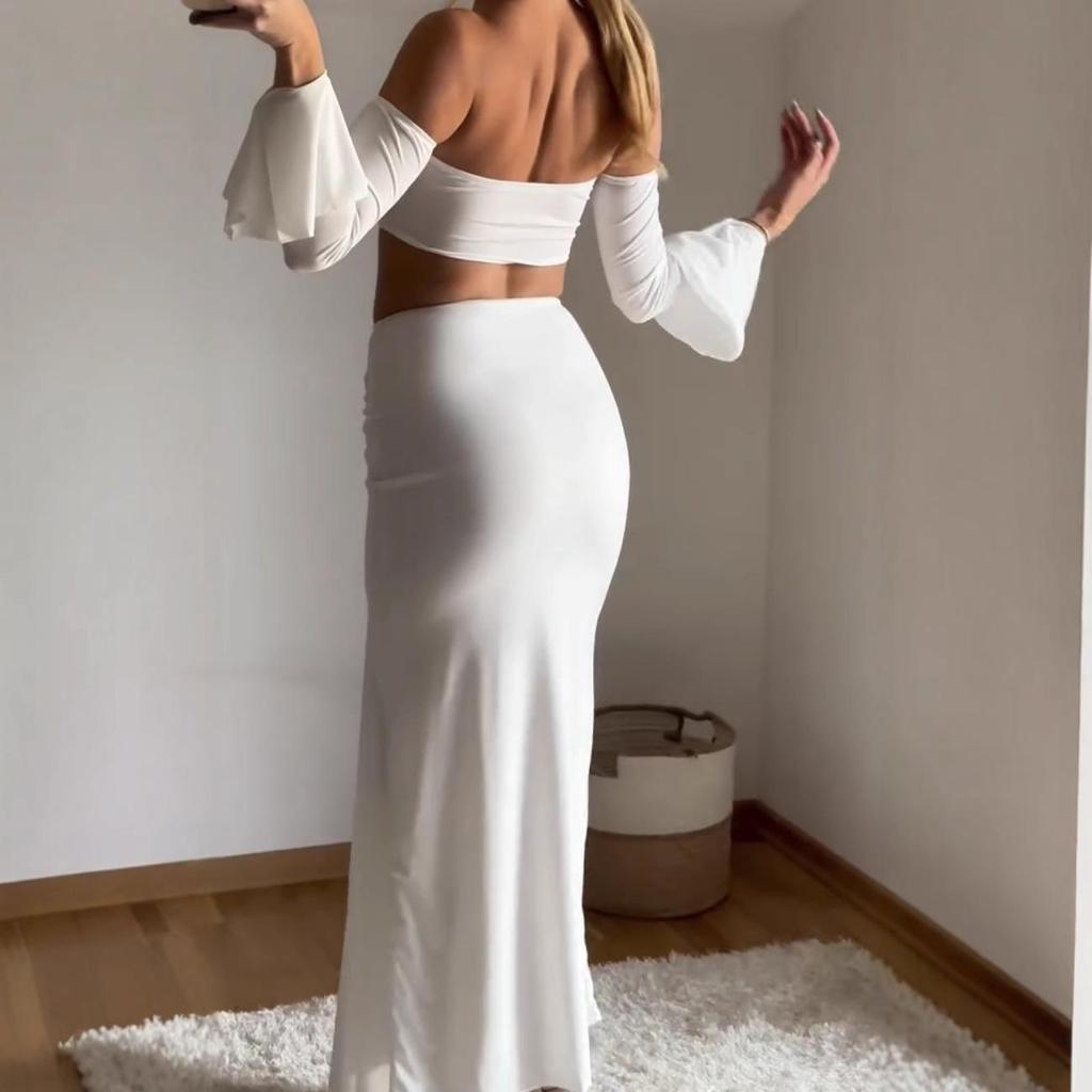 European & American Sexy Women's High-Waisted Slit Skirt Two-Piece Set