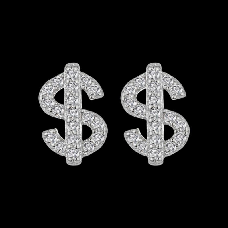 

ZAKOL Shiny Rhinestone Dollar Shape Hip Hop Rock Stud Earrings Iced Out Zircon Fashion Party Zircon for Women Men