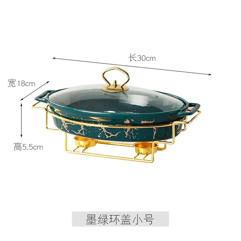 Nordic Style Oval Ceramic Soup Pot Household Hotel Tableware Casserole Holder Candle Heating Fish Plate Binaural Dry Pot