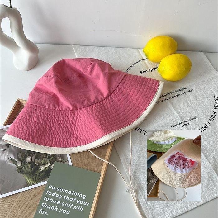 Korean Internet Celebrity Strap Bucket Hat Female Face Small Versatile Basin Hat Summer Outdoor Sunshade Sun Protection Hat Quick Drying Thin