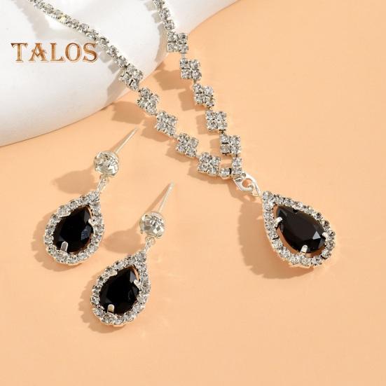 1 Set Women Jewelry Set Rhinestone Necklace Earrings Prom Wedding Party Bride Water Drop Dangle Earrings Formal Occasions Neck Jewelry