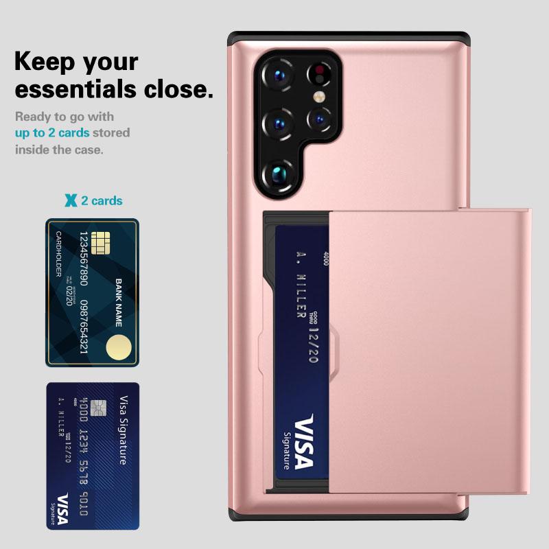 New Push Pull Wallet Card Slot Solid Color Phone Case For Samsung S25 Ultra S23 S20 S21 S22 S24 Ultra Plus FE Note 20 Ultra A55