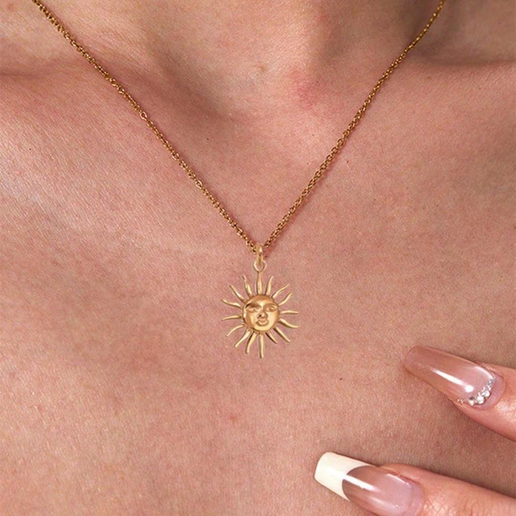 Sunflower Stainless Steel Pendant Necklace - Retro European American Style