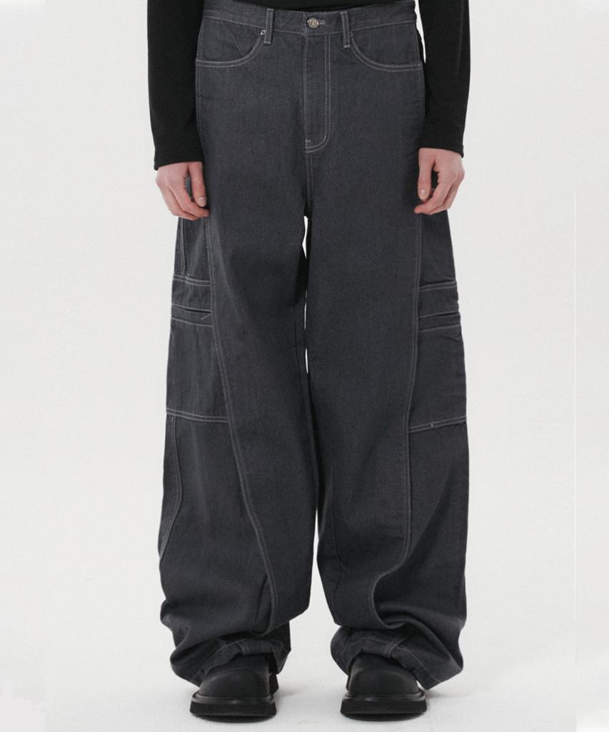 DNSR Non-Faded Side Pintuck Denim Pants Gray