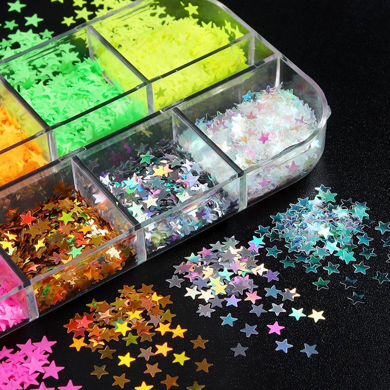 12 Grids Y2K Mini Star Nail Sequins Glitter Flakes Affordable Manicure Accessories for Beginner Nail Learners