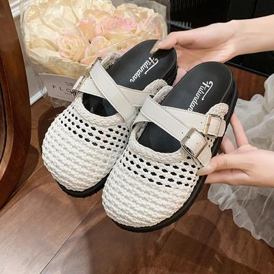 Flats Mesh Women Slippers Designer Weave Shallow Mules Shoes 2025 Summer Walking Slingback Women's Sandals Sandalias De Mujer