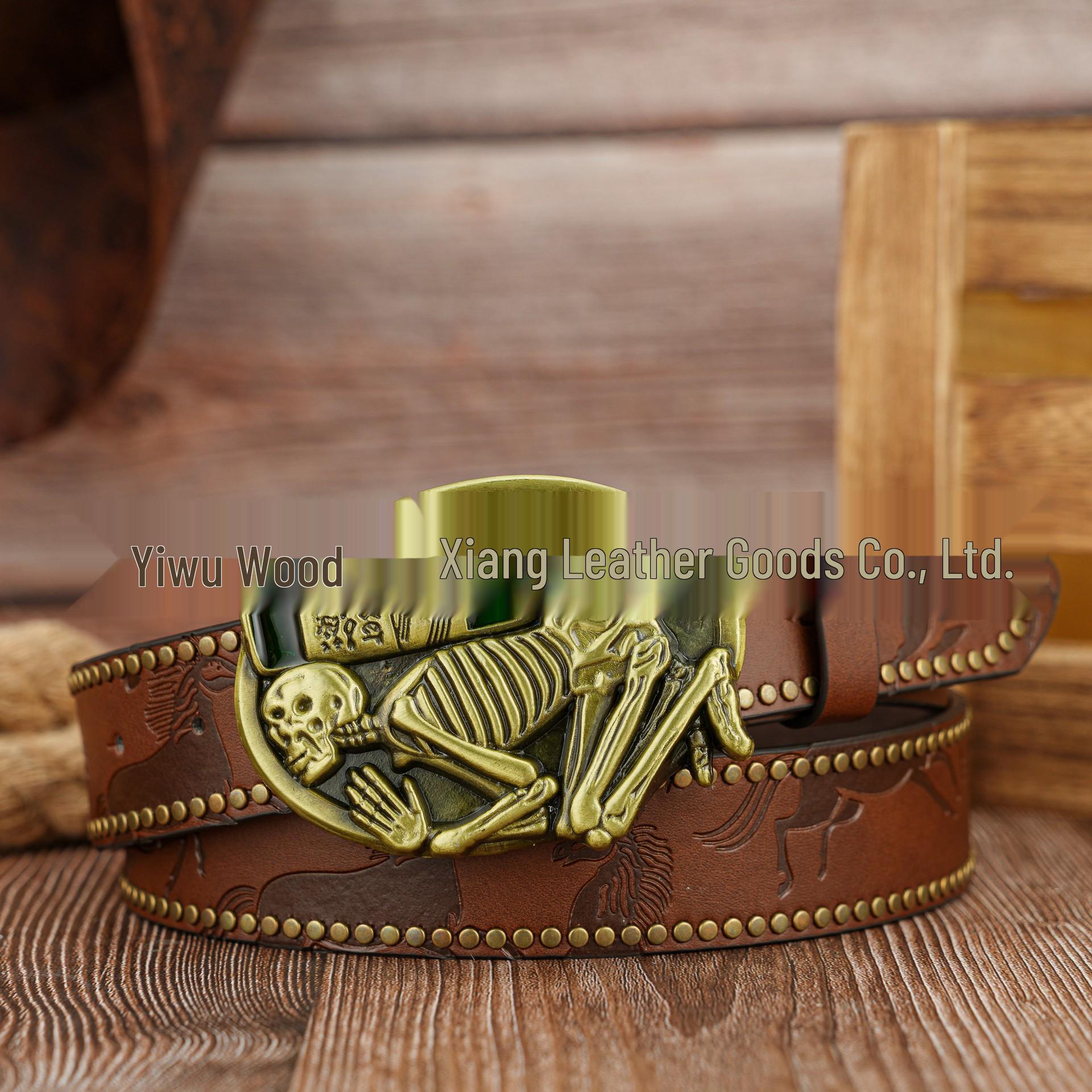 Retro Skull Green PU Leather Unisex Belt 120cm коричневый