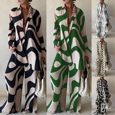 Tooxika New Fashion Printed Long Sleeved Shirt, Straight Leg Pants, Casual Two-piece Set