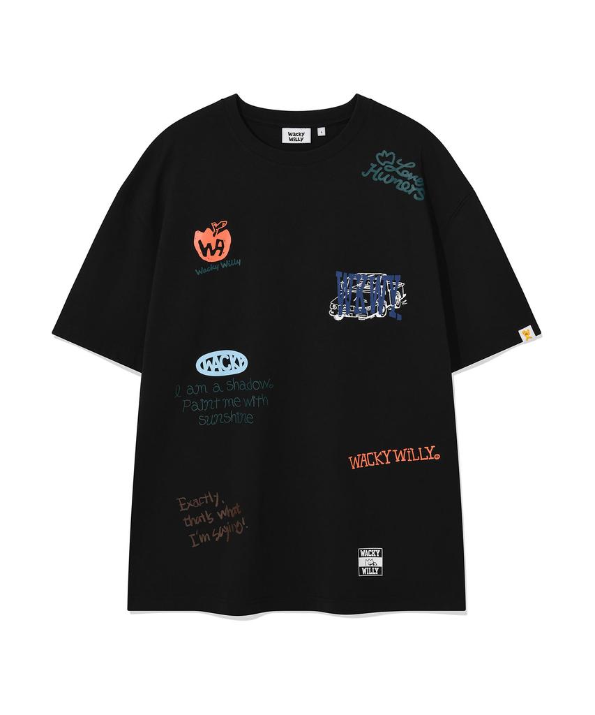 WACKY WILLY Multi-Graphic Short Sleeve T-Shirt Black