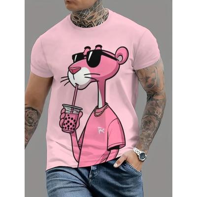 Zomer Nieuwe Heren T-shirts Cartoon Roze Panter Print Korte Mouw O-hals T-shirts Casual Losse Dagelijkse Sport Oversized Unisex Tops