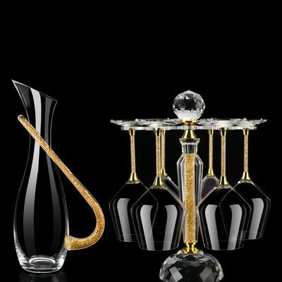 Nordic Light Luxury Gold Foil Crystal Glass Goblet and Decanter Set Family Party Bar Wine Glass Set Champagne Cocktail Glass Set