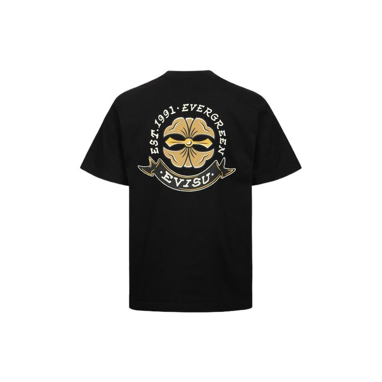 Evisu SS24 Ribbon Seagull And Family Flower Print Regular Fit T-Shirt Men T-Shirts Black 2ESHTM4TS1078XXCT