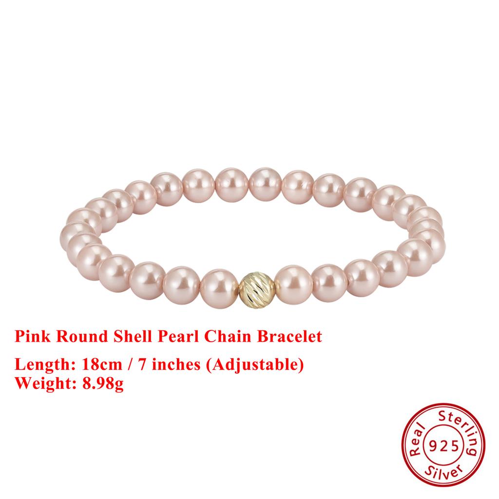EFFIE QUEEN 100% S925 Silver 14k Gold Round Shaped Shell Pearl Pink, Purple and Multi-Color Simple Jewelry for Women Gift PSB09