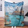 The Grand Canal In Venice Italy with Blue Sky - Themed Blanket - Comfortable Flannel Fabric Hypoallergenic Suitable for All Season