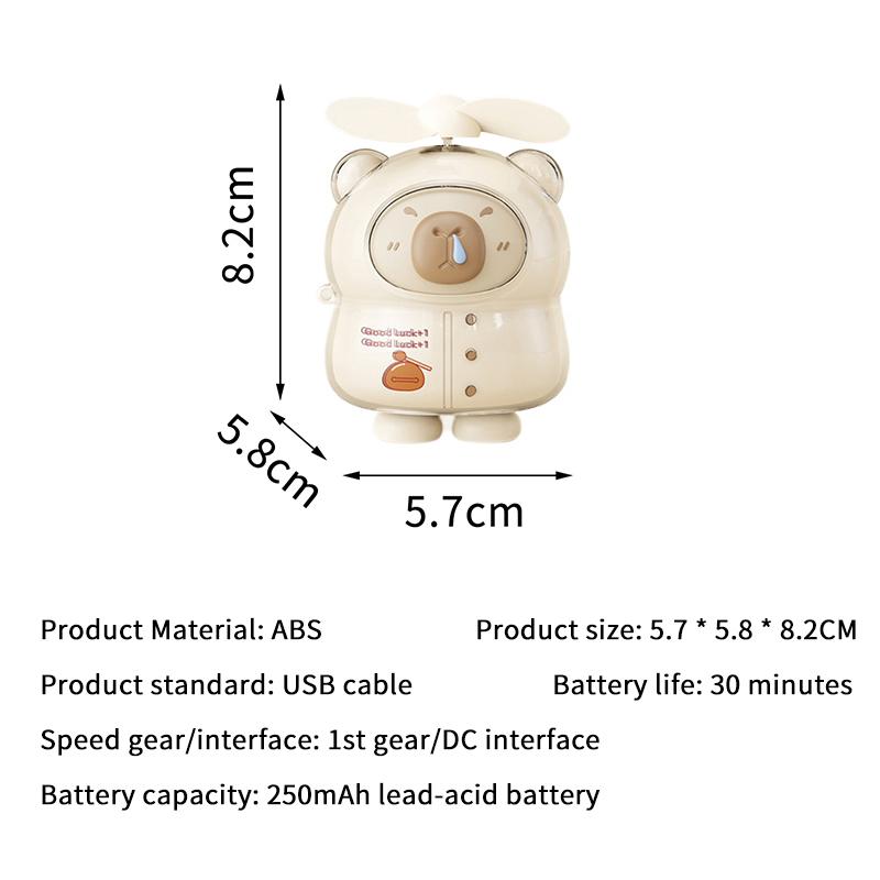 Cute Character Portable Bladeless Neck-Hanging Fan Cartoon Capybara Small Fan Outdoor Usb Charging Fan Students Summer Gifts