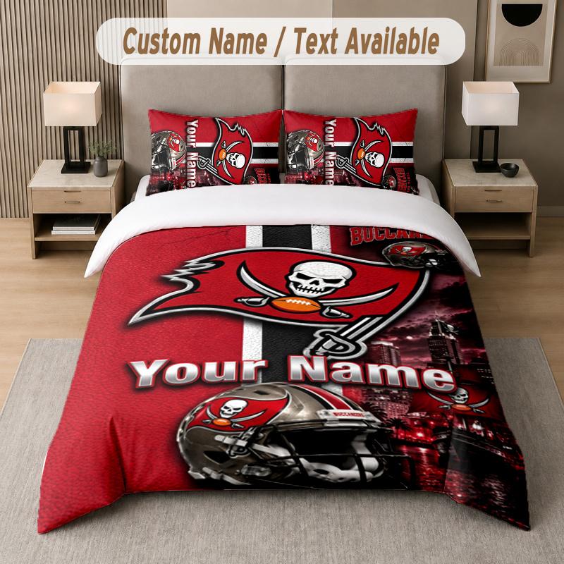 Benutzerdefinierter Name Tampa Bay Buccaneers 3-teiliges Bettbezug-Set Personalisierter Text Bettwäsche Kissenbezüge Schlafzimmer