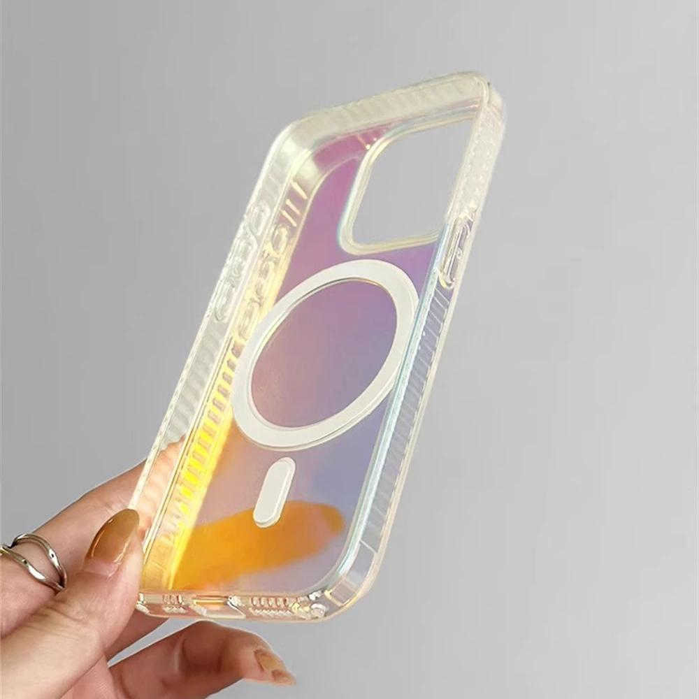 Luxury Matte Laser Gradient Magnetic For Magsafe Case For iPhone 17 16 15 14 13 12 Pro Max Aurora Shockproof Protective Cover