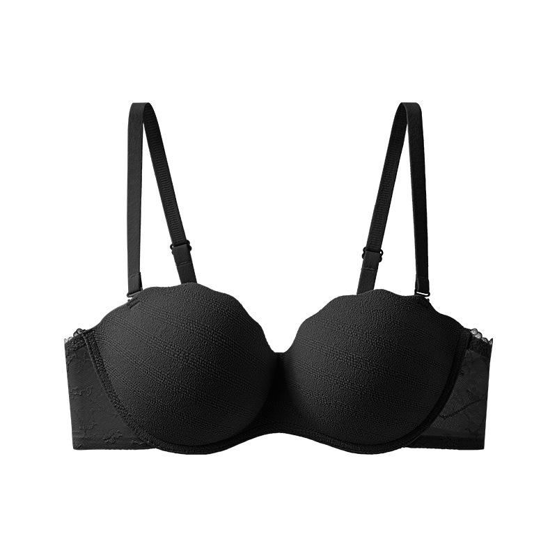 Strapless girl bra underwear non-slip one-piece small chest showing half a cup gathered bra seamless back bra 32/70ab pass чёрный