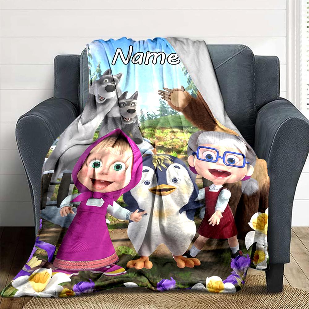 Customiz Name Personality Masha and the Bear Blanket Soft &Warm Sofa Office Bed Travel Lunch Break Blanket, Gift Suitable All Seasons