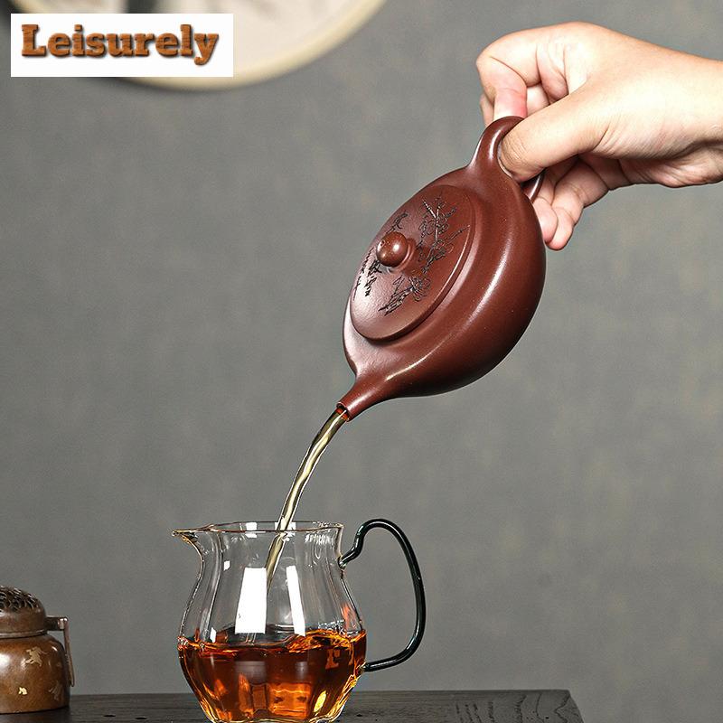240ml Luxury Yixing Purple Clay Teapots Famous Master Handmade Bian Pot Raw Ore Purple Mud Kettle Chinese Zisha Tea Set Craft