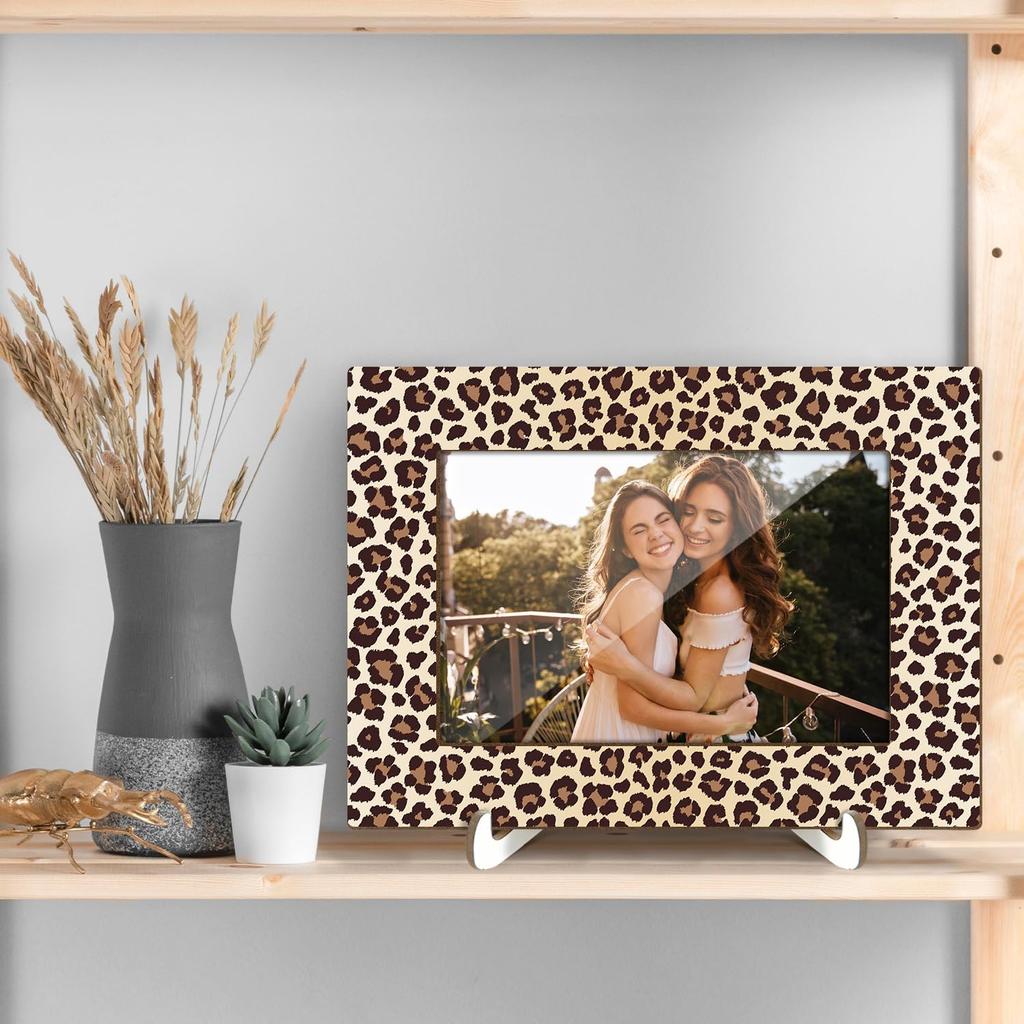 Leopard Print Picture Frames, Decorative Wood Photo Frames Birthday Gifts for Sister Women Girls Mom Daughter Tabletop Display 4x6 Photo Living Room