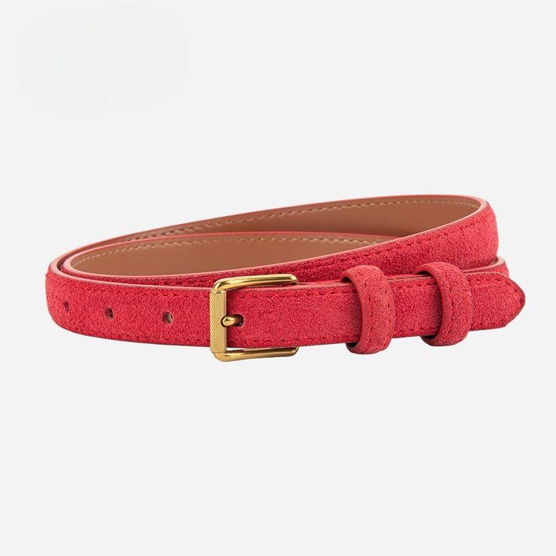 Korean Version of Retro Suede Matte Leather Women's Belt Versatile Ins Style Alloy Jeans Decorative Women's Slender Belt