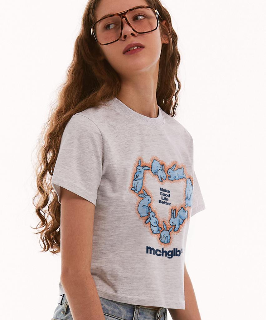 MATCHGLOBE Heart Rabbit Crop Top (Light Melange)