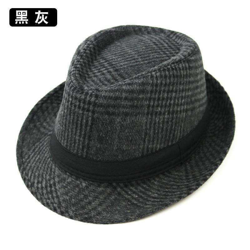 

Woolen Top Hat Men S Spring And Autumn Jazz Hat Summer Tide Fashion British Retro Young Gentleman Hat Plaid Top Hat Adult standard size, 57-58cm