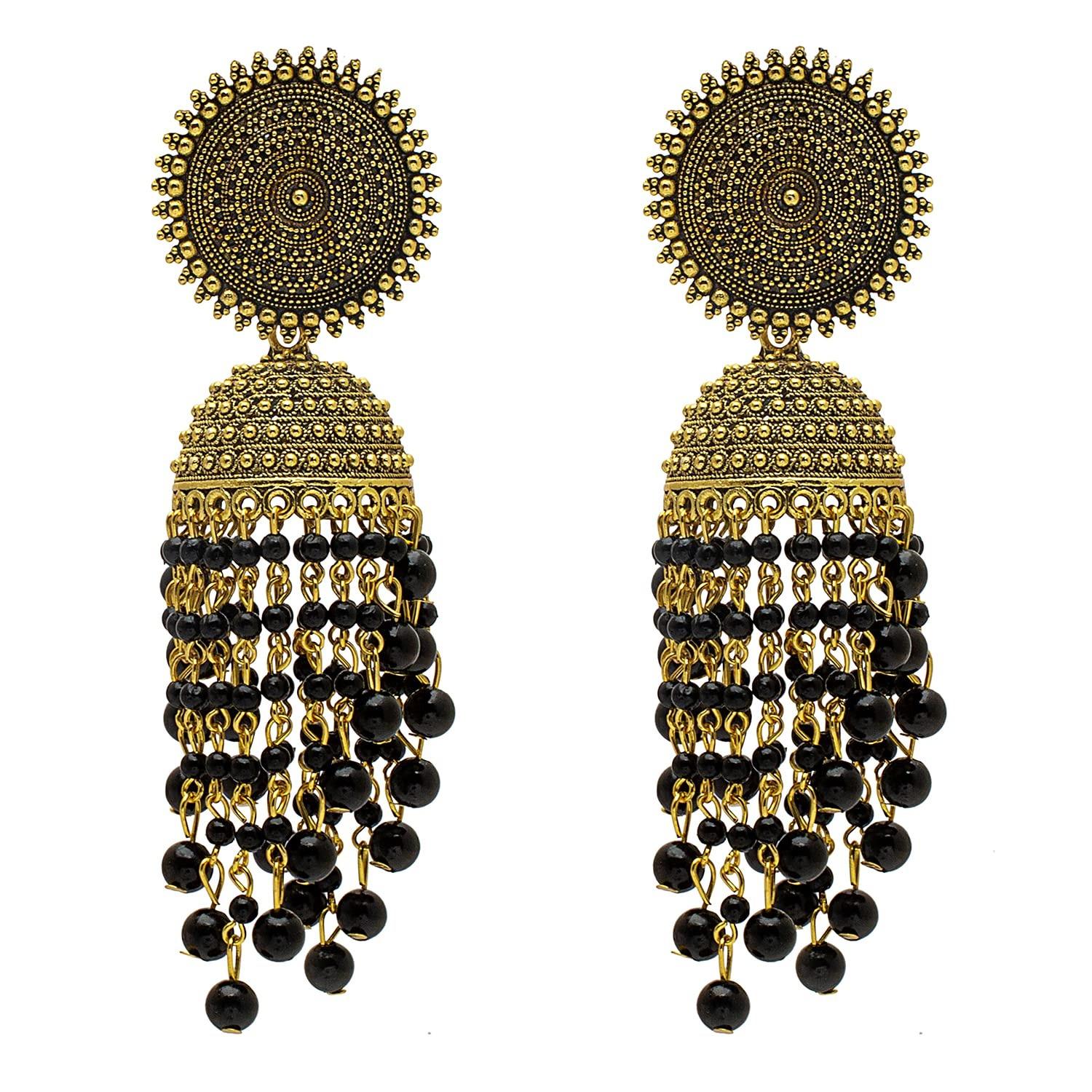 

Women s Traditonal Indian Antique Gold Plated Black Meenakari, Pearls Jhumka Earrings Onesize чёрный