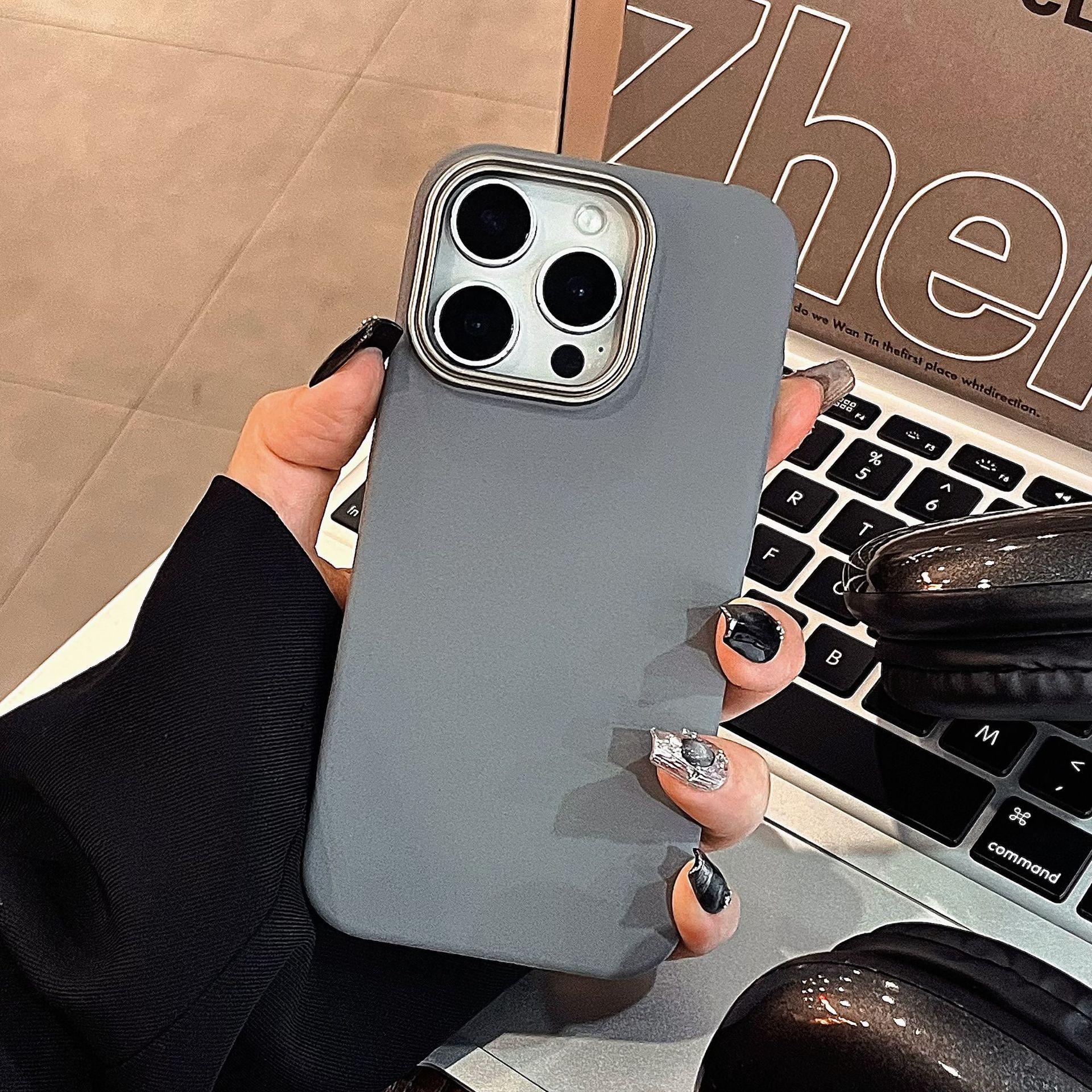 

Simple solid color all-inclusive PC case for iPhone16promax phone case 15titanium gray lens hard case anti-drop case iPhone 11