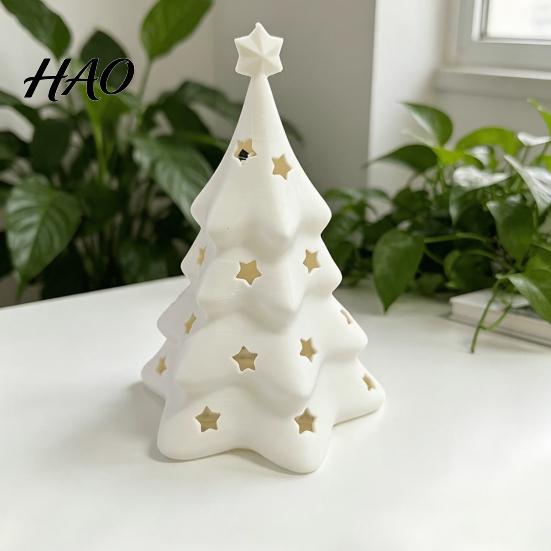 Christmas Window Decoration 3D Printed Tree Lampshade with Hollow Star Design, Figurine, Layered Lamp Creative Desktop Ornament for Home Holiday