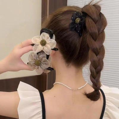 Mesh  Flower Hair Claw Women Girls Chiffon Flower Shark Clip Sweet Cute Elegant Korean  Crab Claw Style Hairpin