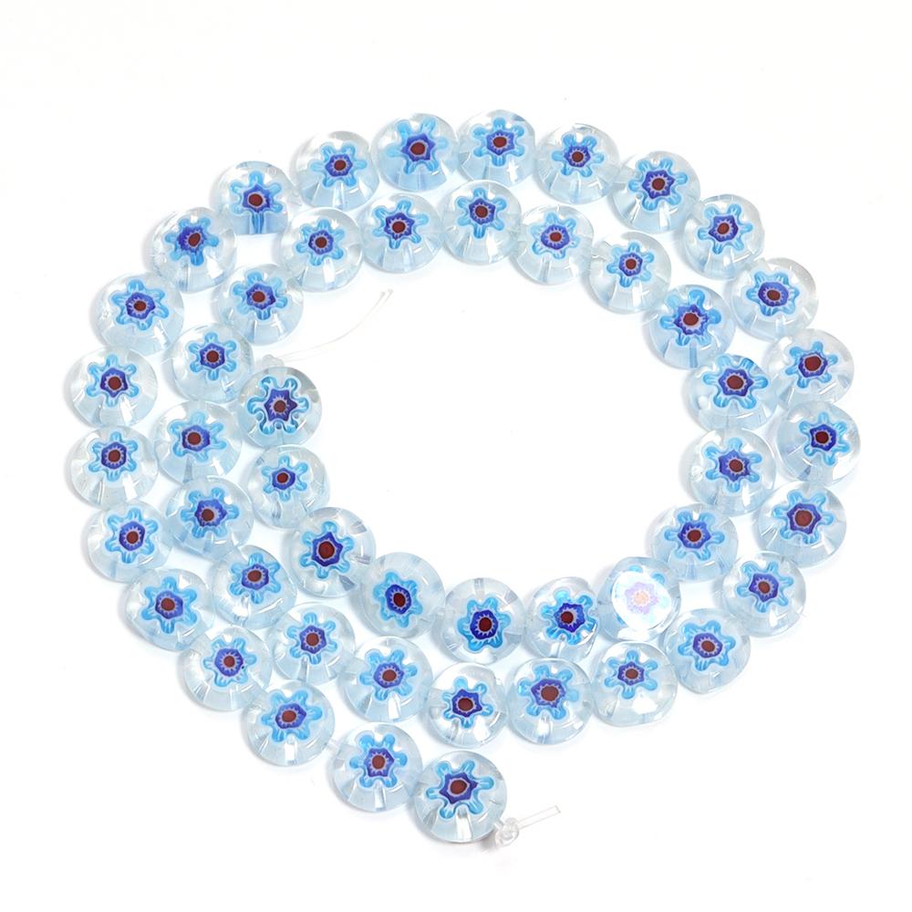1 Strang 6/8/10mm Flache Runde Blumenperlen Lampwork-Perlen Bunte Glasperlen Für Armband Armreif Damen Mädchen DIY Schmuckherstellung