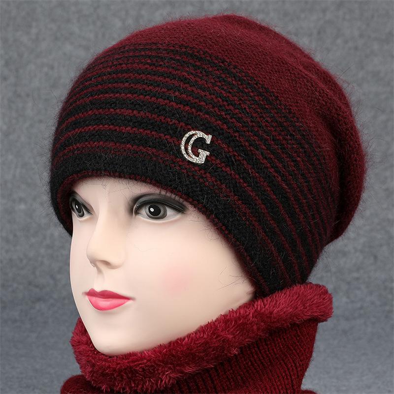

Autumn and winter new hat wool hat women s winter rabbit fur warm versatile fashion knitted pullover hat one size elastic