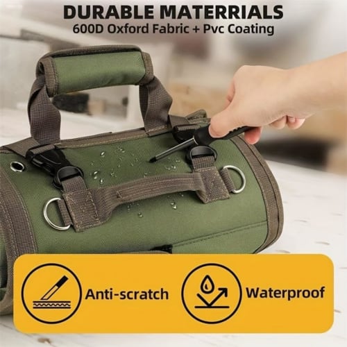 WBLDBB Tool Bag, Multifunctional Roll Tool Bag, 4 Pockets, 1000D Oxford Fabric, Tool Case, Tool Bag, Peg Case, Storage, Fits Tools Up To 32cm Long, Li
